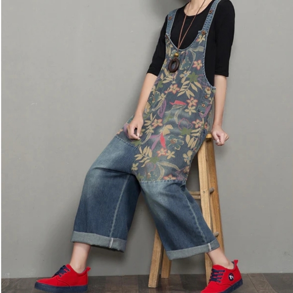 Pants - Floral Loose Handmade Denim Casual Spring Denim Overall Women Jumpsuits